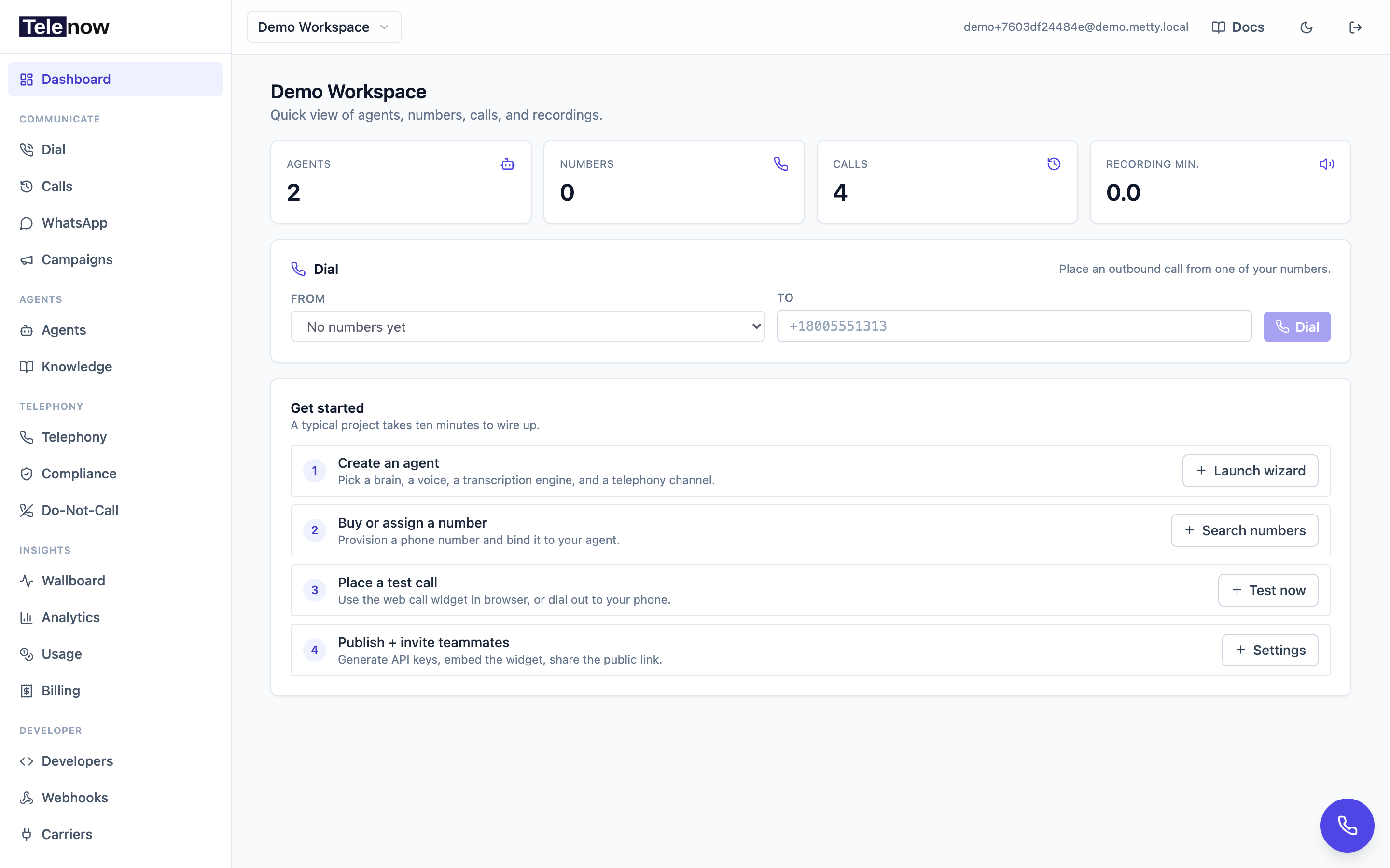 The dashboard after sign-in