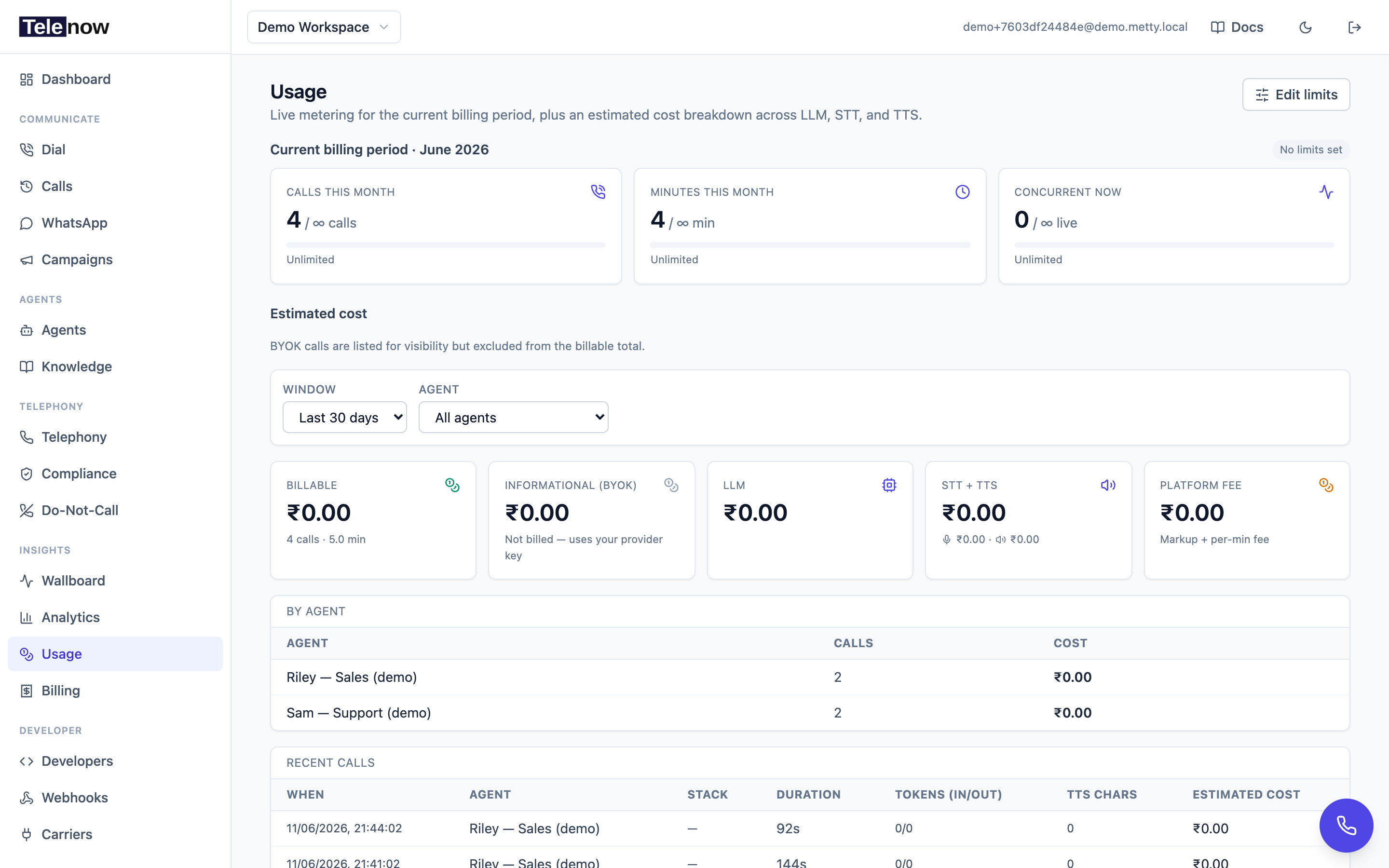 The Usage page